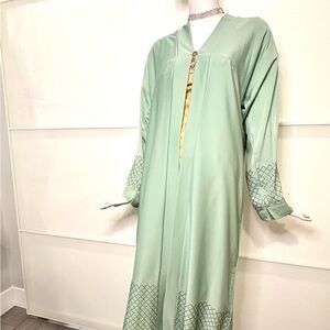 Mint Green Rhinestone Open Abaya Modest Eid Occasion - Size 56, NWOT